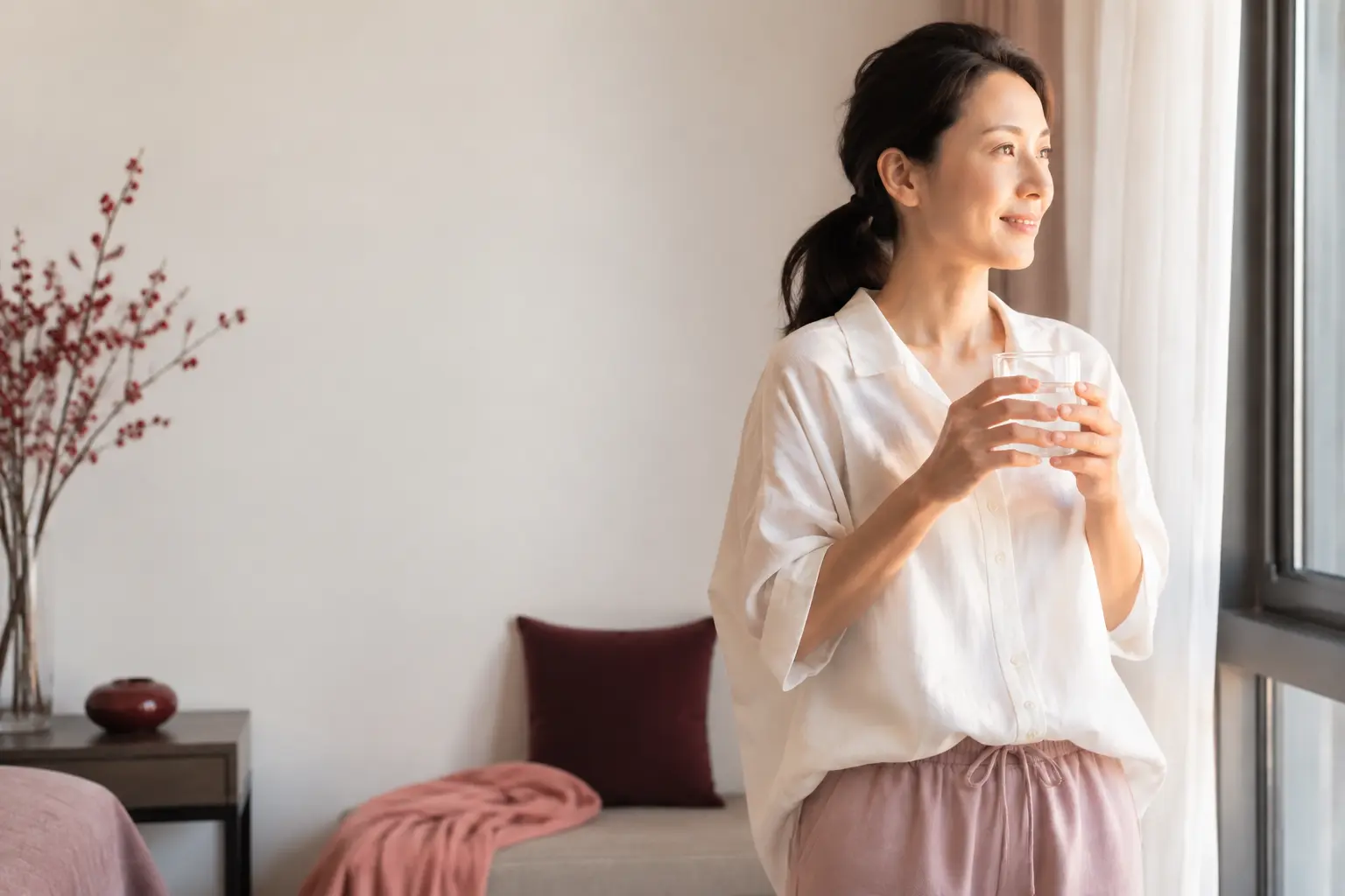 自然晨光中的女性日常健康生活